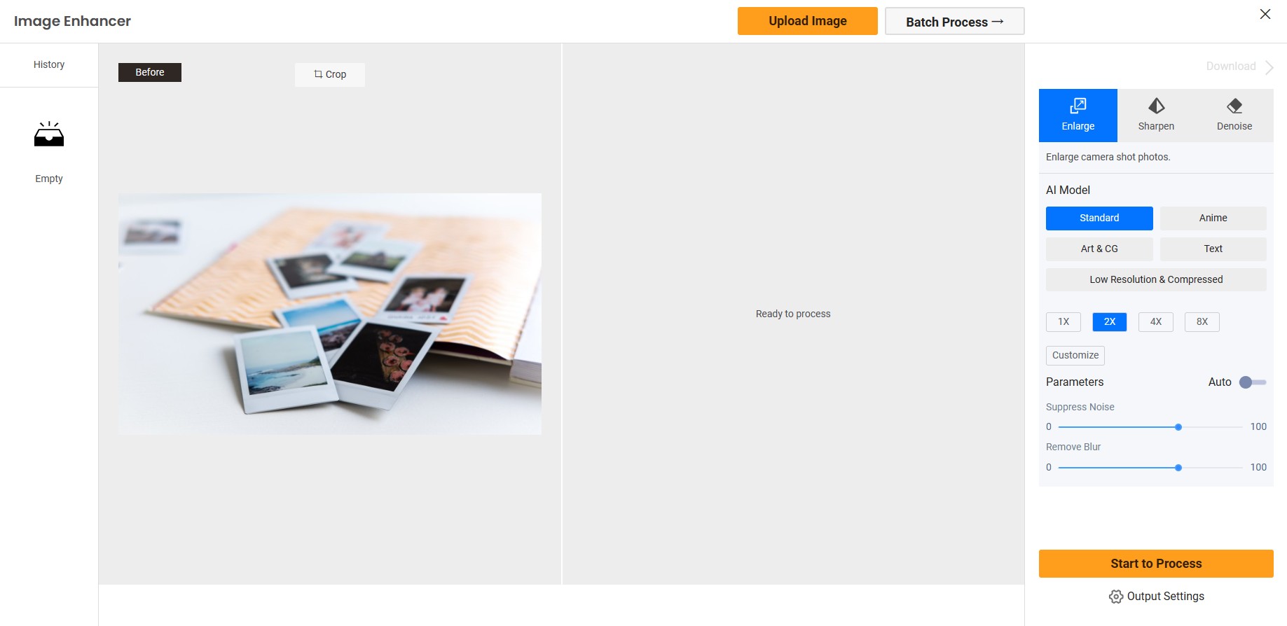 AI Image upscaler workspace